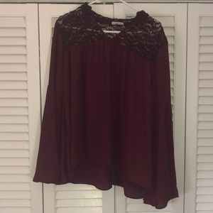 Lace and chiffon wide arm blouse